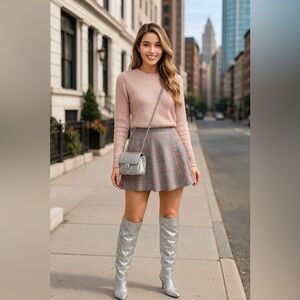 Michael Kors Luna Sequin Boots Silver Pointed Toe Slouchy Heels Women’s 6.5M NIB